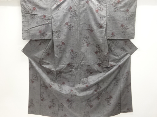 JAPANESE KIMONO / TSUMUGI / WOVEN ARABESQUE FLOWER